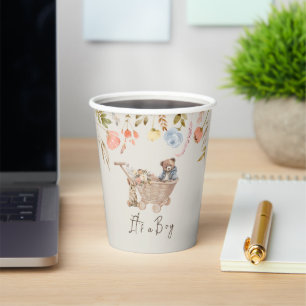 Boho Nursery Teddy Bear Wild Flowers Paper Cups
