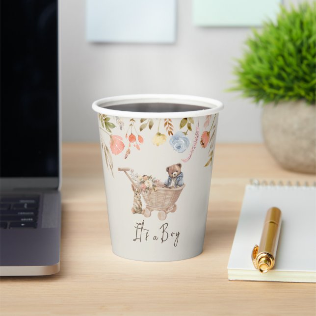 Boho Nursery Teddy Bear Wild Flowers Paper Cups (Insitu)