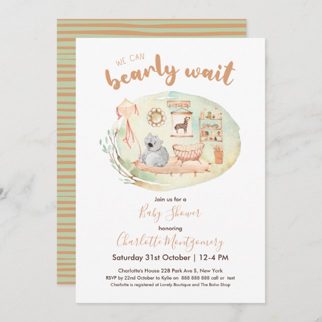 Boho Nursery We Can Bearly Wait Baby Shower Invitation (Front/Back)