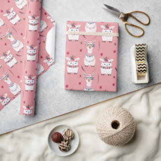Boho nursery white llama, baby shower gift wrapping paper