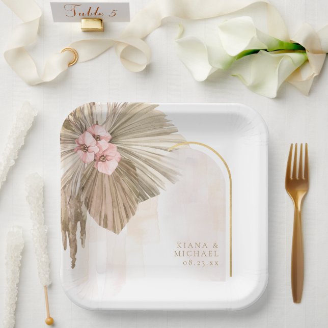 Boho Oasis Floral Arch Wedding ID959 Paper Plate (Wedding)