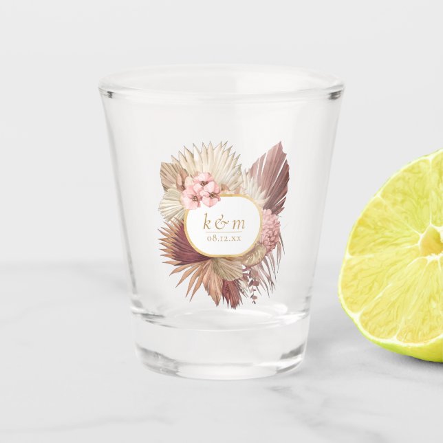 Boho Oasis Wedding Floral Frame ID959 Shot Glass (Front)