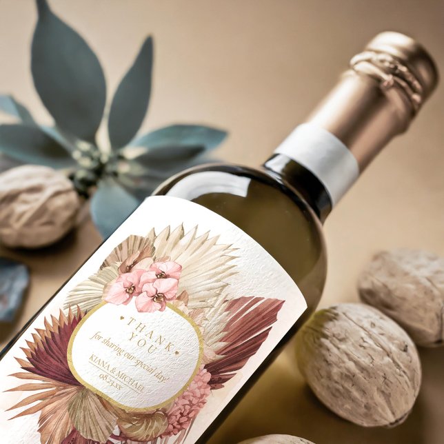 Boho Oasis Wedding Floral Thank You ID959 Wine Label (Creator Uploaded)