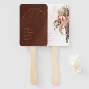 Boho Oasis Wedding Program Burnt Umber ID959 Hand Fan