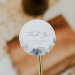 Boho Ocean Beach Blue Wedding Thank You Favour Classic Round Sticker<br><div class="desc">Boho Rustic Elegant On The Beach Ocean Coral Shell Dusty Blue Wedding Thank You Favour Classic Round Sticker. Bohemian-style arranged seaside shells minimalist template with elegant and simple boho dusty blue and cream shells and corals in hand-printed watercolor. The dusty blue background colour is gorgeous for boho weddings and beach...</div>