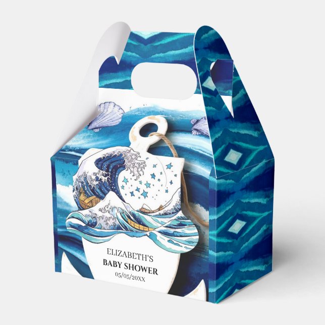 Boho Ocean Waves Baby Shower Favor Box (Front Side)