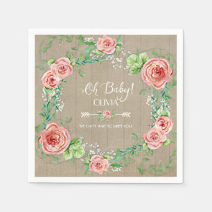 BOHO Oh Baby Girl Shower Arrow Flower Crown Wood Napkin