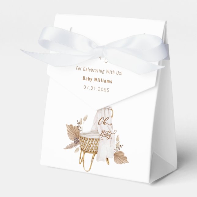 Boho Oh Baby Neutral Bassinet Baby Shower Favor Box (Front Side)