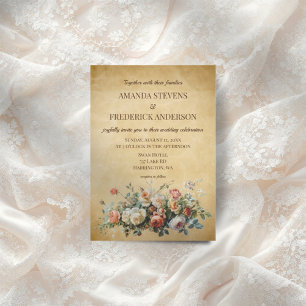Boho Old Paper Vintage Floral Arrangement Wedding Invitation