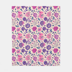 Boho Ombre Pink and Purple Floral Pattern Fleece Blanket