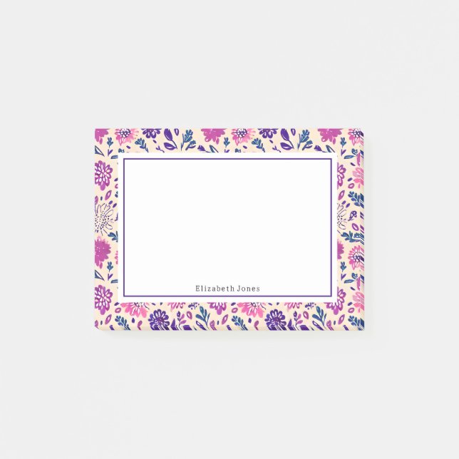 Boho Ombre Pink + Purple Floral Pattern Post-it Notes (Front)