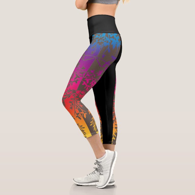 Boho Ombre Sunset Customizable High Waisted Capri Leggings (Left)