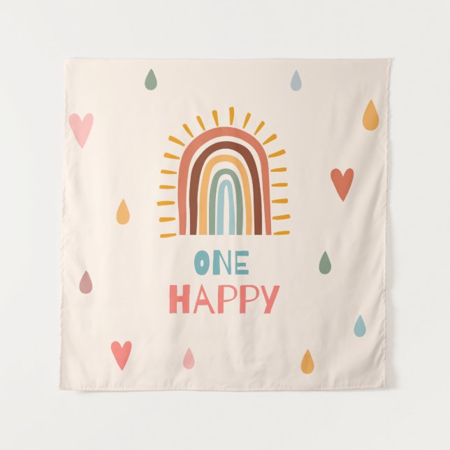 Boho One first Birthday Rainbow  Tapestry (Front)