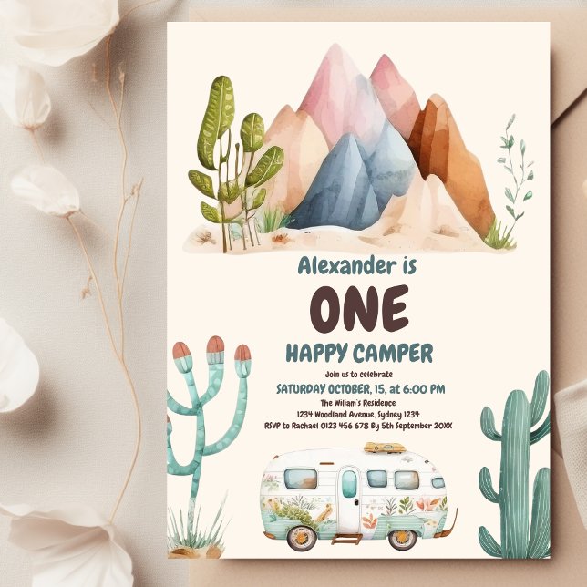 Boho One Happy Camper 1st Birthday Party  Invitation (Creator Uploaded)