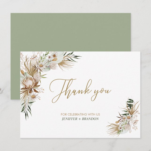Boho Or/Bohème Mariage Faveur Carte de remerciemen (Devant / Derrière)