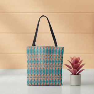 Boho Orange and turquoise Tribal Inspired Tote Bag