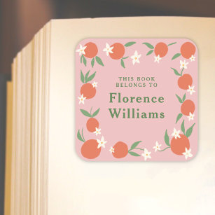 Boho Orange Blossom bookplate sticker 