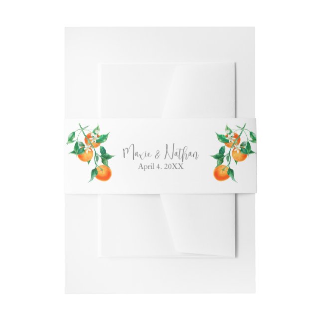 Boho Orange Blossom Wedding Invitation Belly Band (Front Example)