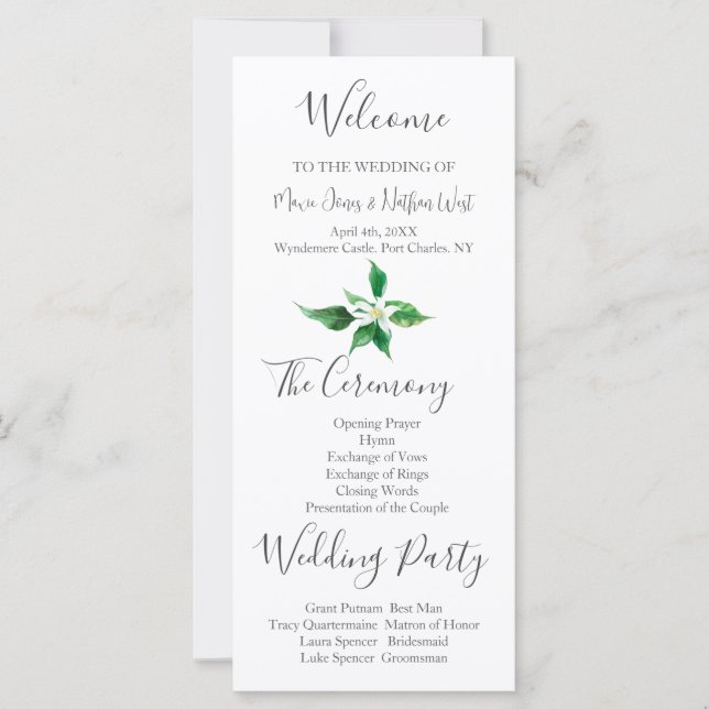 Boho Orange Blossom Wedding Program (Front)