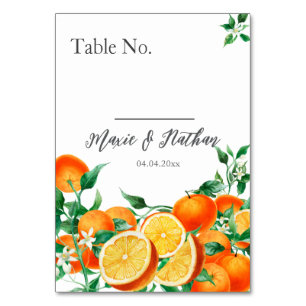 Boho Orange Blossom Wedding Table Number