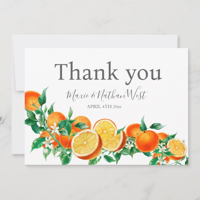 Boho Orange Blossom Wedding Thank You Card (Front)