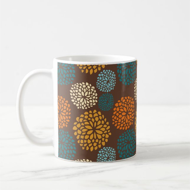 Boho Orange Brown Retro Polka Dots Colourful Coffee Mug (Left)