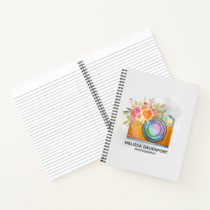 Boho Orange Camera & Floral Bouquet Watercolor Notebook