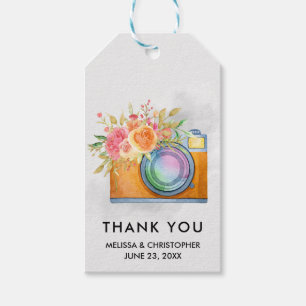 Boho Orange Camera & Floral Watercolor Wedding Gift Tags