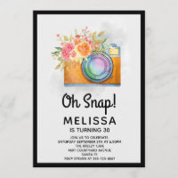 Boho Orange Camera & Flowers Watercolor Birthday