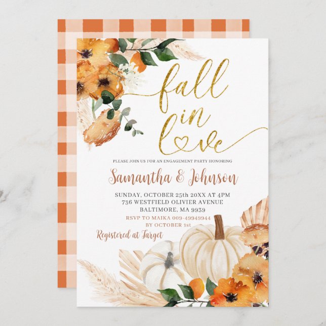 Boho Orange Citrouille Engagement Party Invitation (Devant / Derrière)
