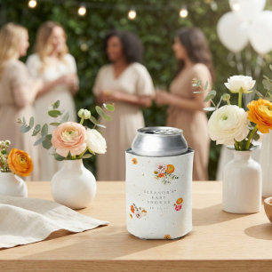 Boho Orange Cottagecore Floral Baby Shower Name Can Cooler