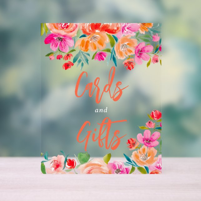 Boho orange floral wildflowers bridal gifts sign (Neutral)