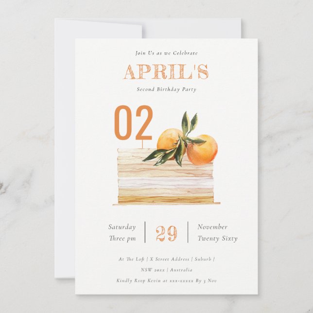 Boho Orange Fruit Cake Any Age Birthday Invite (Front)