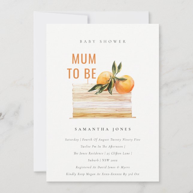 Boho Orange Fruit Cake Baby Shower Invite (Front)