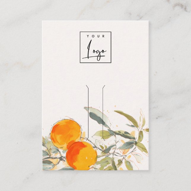 Boho Orange Fruit Watercolor Hairpin Logo Display Business Card (Front)