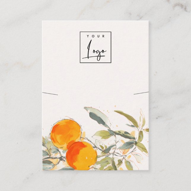 Boho Orange Fruit Watercolor Necklace Logo Display Business Card (Front)