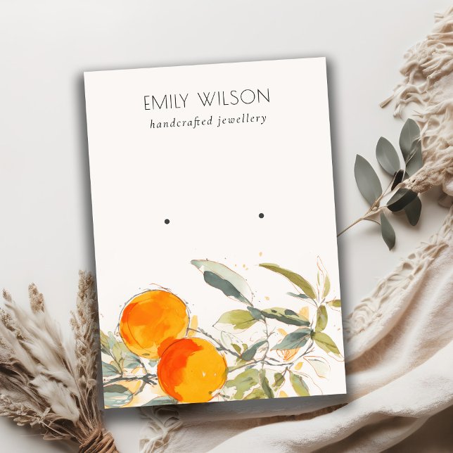 Boho Orange Fruity Watercolor Earring Stud Display Business Card (Creator Uploaded)