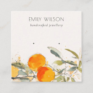 Boho Orange Fruity Watercolor Earring Stud Display Square Business Card
