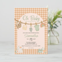 Boho Orange Gingham Clothesline Oh Baby Shower
