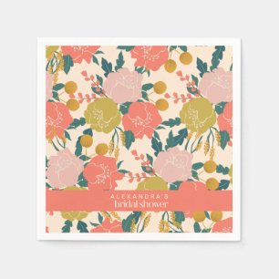 Boho Orange Green Botanical Custom Bridal Shower Napkin