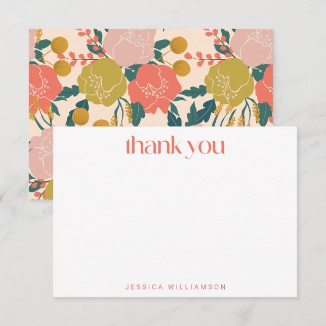 Boho Orange Green Botanical Custom Bridal Shower  Thank You Card (Front/Back)