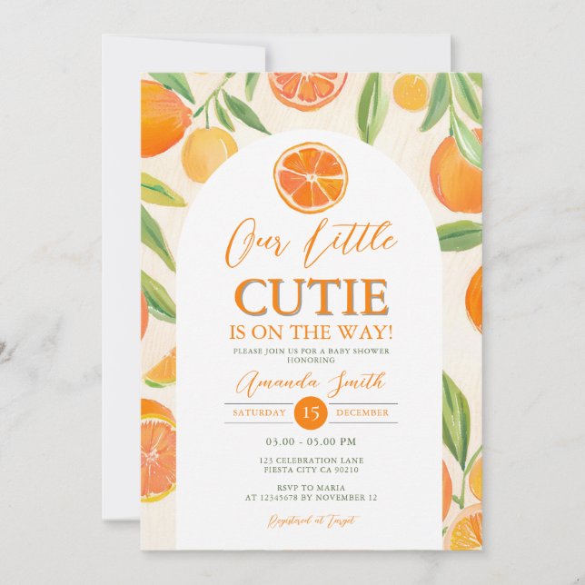 Boho Orange Little Cutie Baby Shower Floral Invitation (Front)
