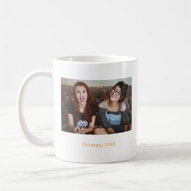 Boho orange Minimalist Photo Text Keepsake Coffee Mug (Left)
