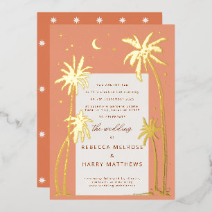 Boho orange Palm Springs mariage Foil Invitation