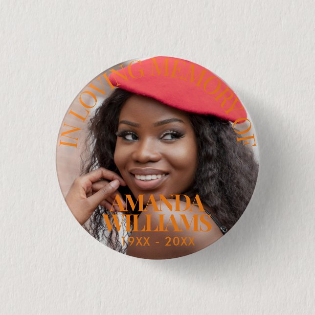 Boho Orange | Personalized Photo Memorial 1 Inch Round Button (Front)
