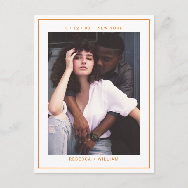 Boho Orange Photo Wedding Save the Date Invitation Postcard (Front)