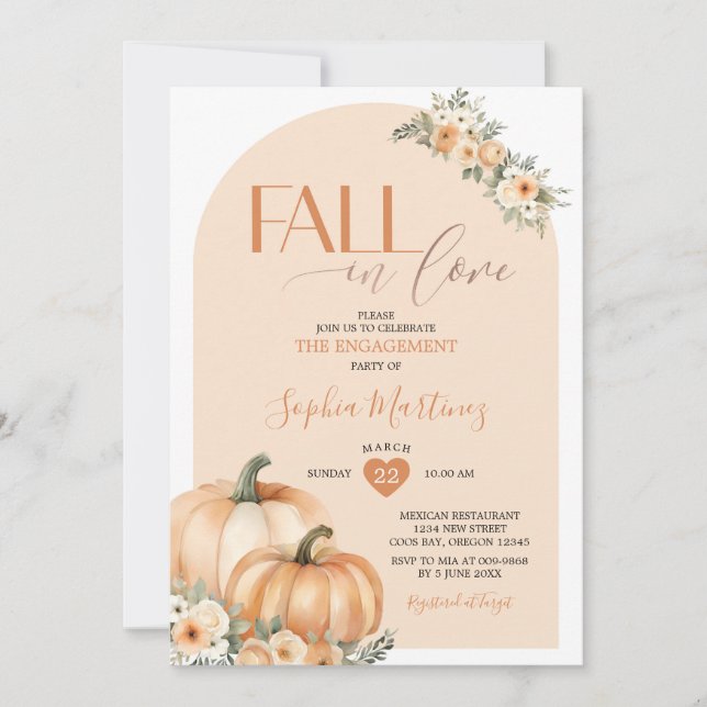Boho Orange Pumpkin Fall In Love Engagement Party Invitation (Front)