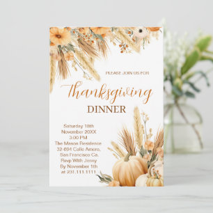 Boho Orange Pumpkin Thanksgiving Dinner Invitation