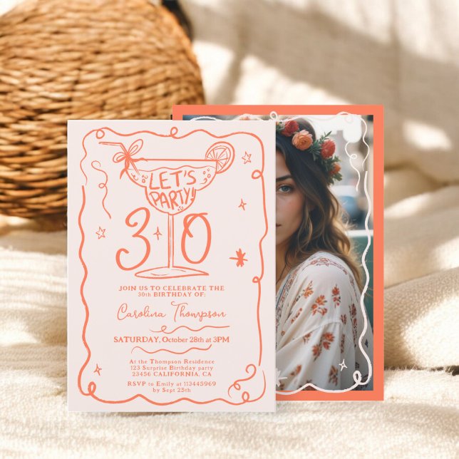 Boho orange quirky whimsical scribbles 30 birthday invitation (Boho orange quirky whimsical scribbles 30 birthday invitation)