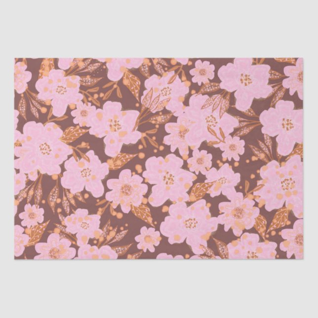 Boho Orange Rust All Occasion Floral  Tissue Paper (Front)